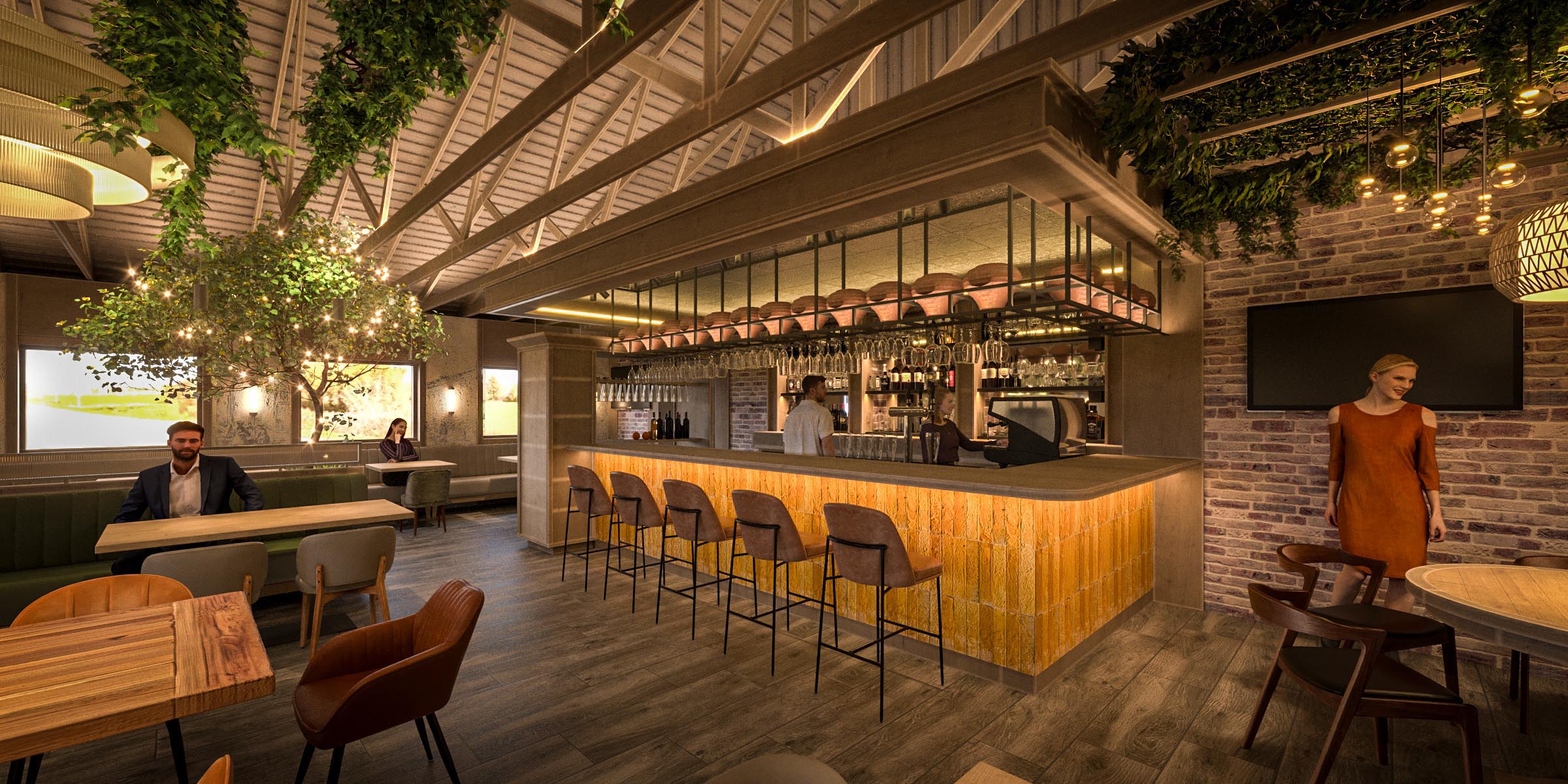 Odesa interior design visualization: the full-service bar from the dining room